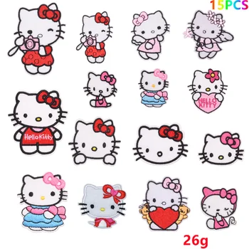 15pcs Hallo Kitty Anime Kleidung Thermoadhesive Bestickt Patch DIY Bekleidungs Kleidung Jeans Hoodies Zubehör Dekor für Mädchen