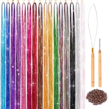 20 Farben Sparkling Shiny Tinsel Hair Extensions Colorful Holographic Hair Tinsel Glitter Fairy Hair Tinsel