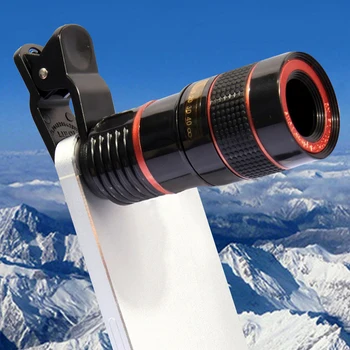 8x Clip-auf Objektiv Schwarz Shell Handy-Kamera-Objektiv Einstellbare Brennweite Hohe Vergrößerung für Outdoor-Camping-Zubehör