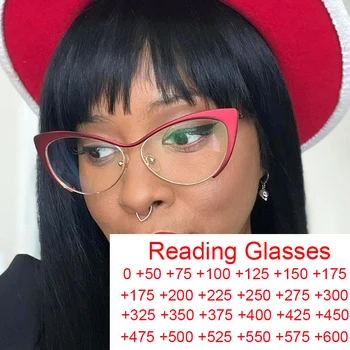 Frauen Anti Blau Licht Lesebrille 2023 Flexible Optische Rezept Brillen Popular Red Metal Cat Eye Hyperopie Brillen