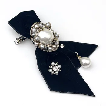 Japanese Fashion Black Bow Tie Brooch Handmade Ribbon Wasser Bohren Bowknot Pin-Kragen-Shirt Corsage Schmuck Kleidung Zubehör
