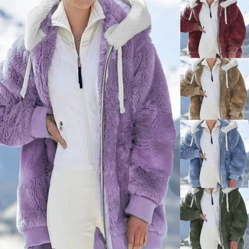 Mantel für Frauen 2023 Herbst und Winter Lose Plüsch Zipper Hooded Coat Woman Solid Color Dick Jacken