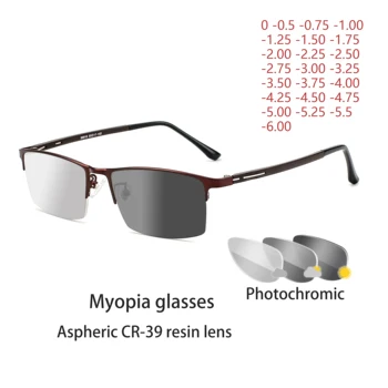 Photochrome Brillen Männer Frauen Myopie Brillen Fertig Gläser Studenten Kurze Anblick Brillen-0 -0.5 -1 -1.25 -1.5 -1.75 -6