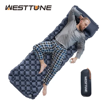 Westtune Camping-Aufblasen Schlaf Matten Faltbare Outdoor-Isomatte-Aufblasbare Matratze mit Kissen Ultraleicht Reise Bett