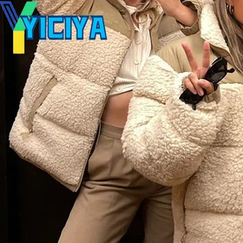 YICIYA Frauen Winter Jacke Große Größe Parkas 2023 Warm Verdicken Mode Mäntel Oversize Casual Jacke Streetwear Gespleißt Parkas