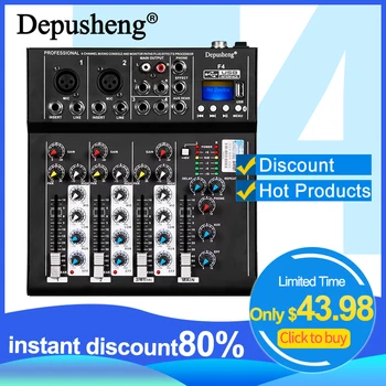 Sound Mixer Depusheng F4 4-Kanal Professional Audio Mixing Konsole Mit Bluetooth USB Aufnahme 48V Phantom Power Monitor-Pfad